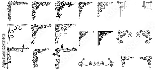 Cuadro en lienzo Vector illustration of decorative frame corner set