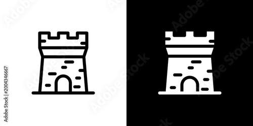 Bild auf Leinwand Stone Tower icon concept with flat Black White Background