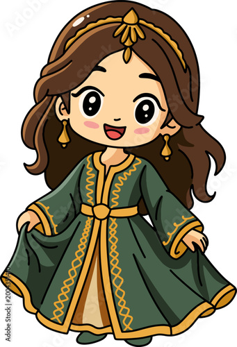 Fotografie Moroccan Traditional Girl Green Dress