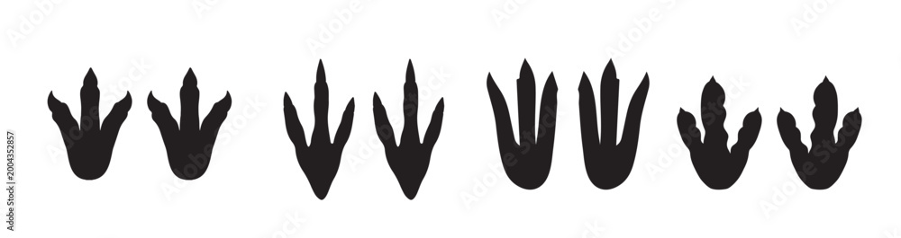 Fototapeta premium dinosaur footprint silhouette on white background vector illustration