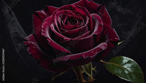 Velvet Midnight Rose- Deep burgundy rose against a pitch-black velvet background