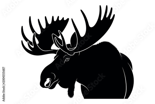 Schilderij op canvas Majestic moose silhouette a striking black profile against a white background wi