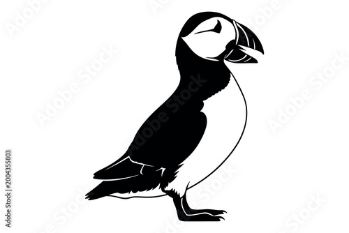 Tableau sur toile Atlantic puffin silhouette a striking black and white illustration of a seabird