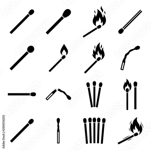 black and white vector silhouette set of match