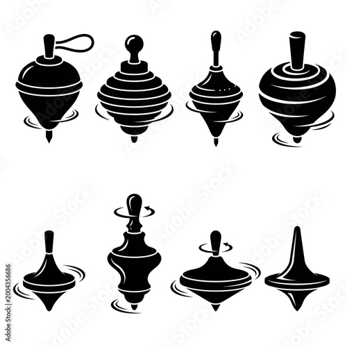 black and white vector silhouette spinning top some thinks are handmade