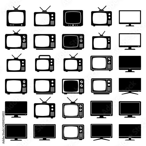 black and white vector silhouette set of tv types