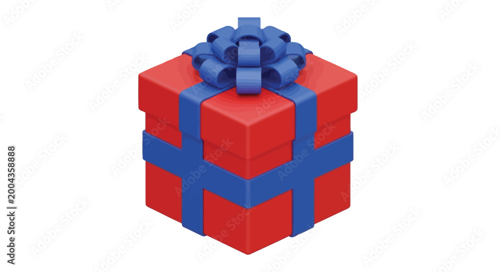 Obraz premium Vibrant red gift box with blue ribbon and bow isolated on white background festive celebration surprise present concept modern 3d render