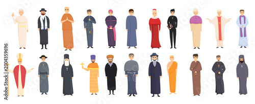Konstfotografi Priest icons set cartoon style vector illustration