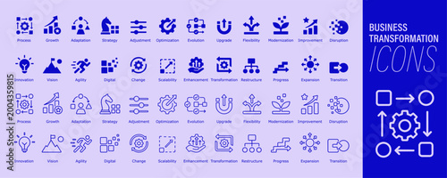 Tableau sur toile Business transformation icons set with strategy growth and digital innovation co