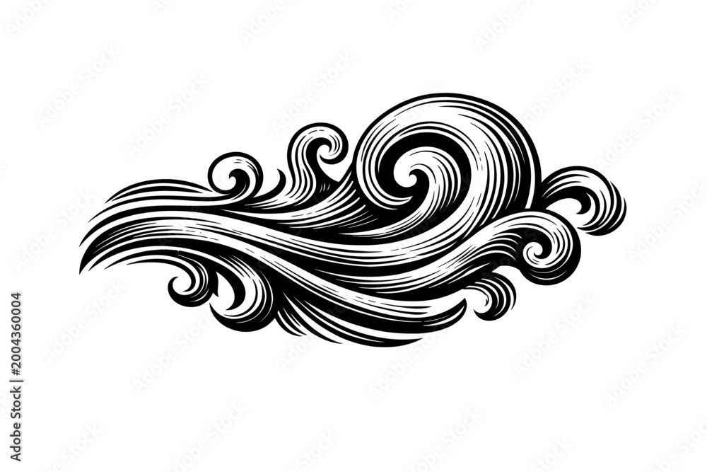 Fototapeta premium Elegant swirling wave design element in black and white for artistic and decorative use