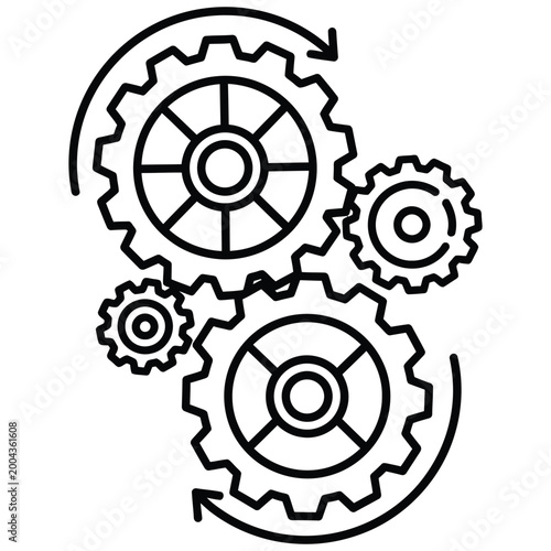 Konstfotografi Gear wheels with rotating arrows icon mechanical industry engineering