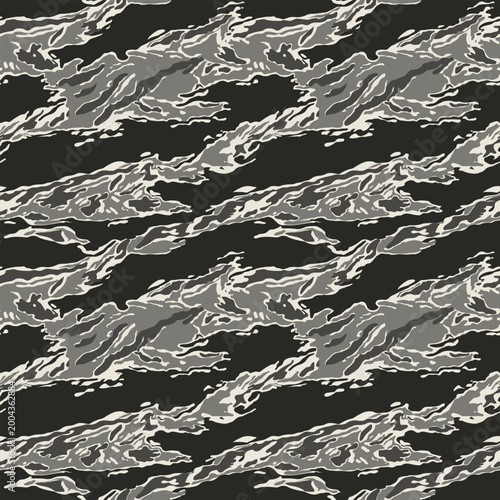 Quadro su tela Urban Tiger Stripe Camouflage Vector, Monochromatic Jungle Seamless Pattern, Ret
