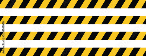 Canvastavla A set of black and yellow hazard warning stripes industrial caution tape lines with diagonal patterns isolated on white background