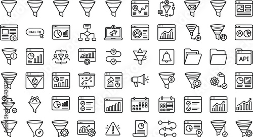 Cuadro en lienzo Marketing funnel icon set featuring conversion tracking sales pipeline analytics