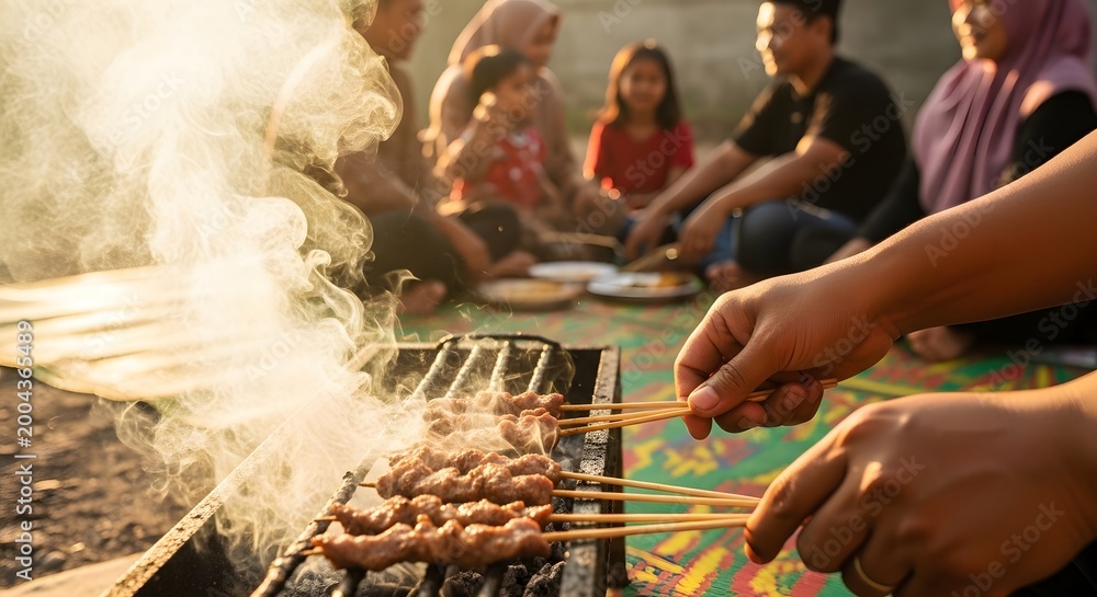 Obraz premium Outdoor barbecue with family and friends bangali new year