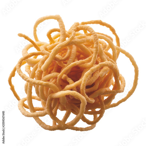 Crispy fried noodle snack ball isolated on a white background, for food