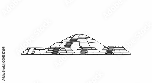 Ancient stepped pyramid with multiple stairways, a historical structure