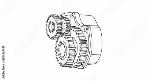 Fotografie Line art drawing of intermeshing gears within a casing