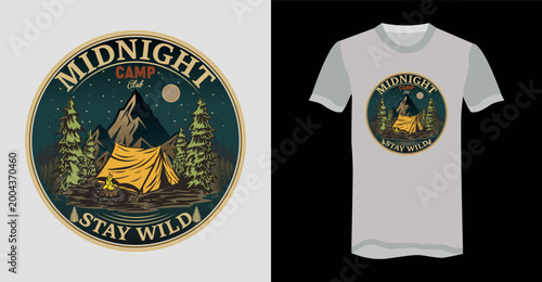 Midnight Camp Club Vintage T-Shirt Retro Outdoor Camping Mountain Stay Wild Graphic Tee