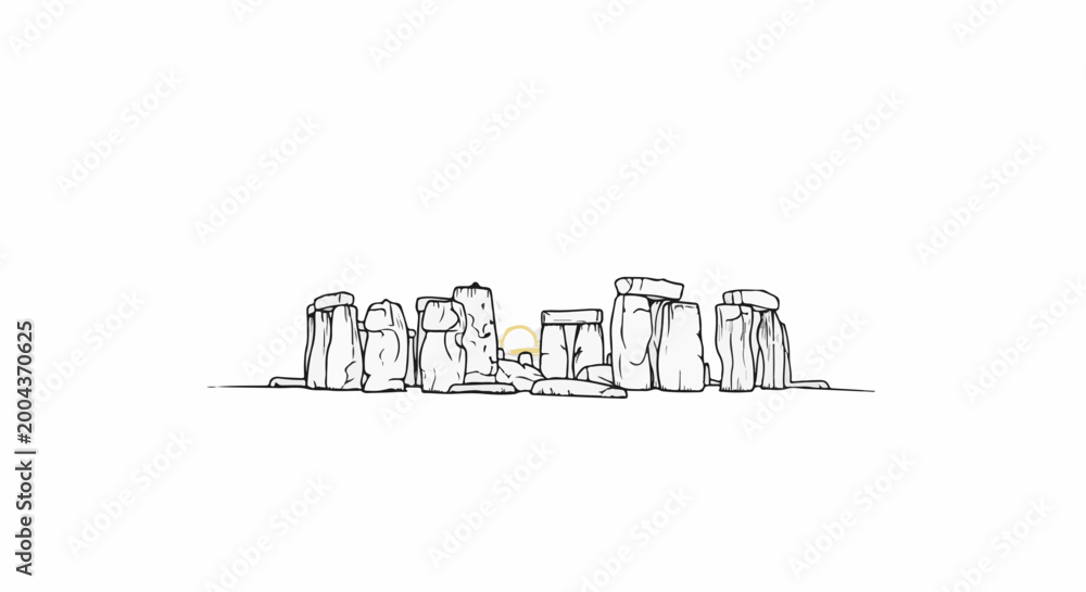 Naklejka premium Stylized outline of large ancient stones in a circular formation under a white sky