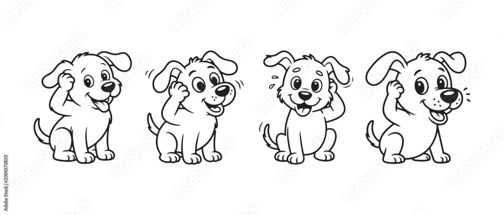 Fototapeta premium Set of cute sitting puppy character. outlines for coloring book page vector illustration.