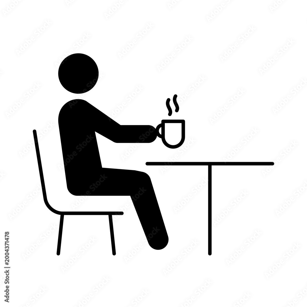 Fototapeta premium コーヒーを飲んでくつろぐ人物のピクトグラム シンプルなシルエットアイコン（リラックス・休憩）