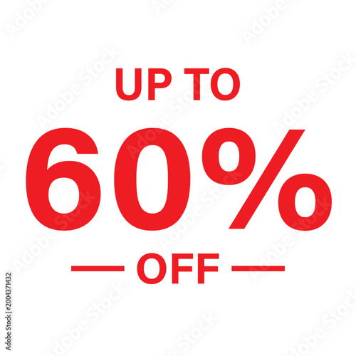 Tableau sur toile Up to 60 Percent Off Sale Banner with Red Typography for Discount Promotion Mark