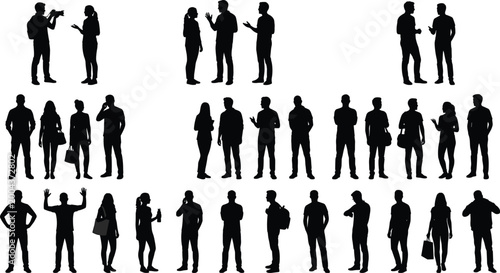 Foto Large collection of diverse people silhouettes standing talking and posing in ca