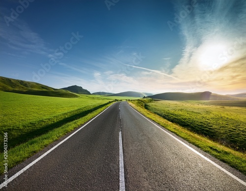endless road along green grassland