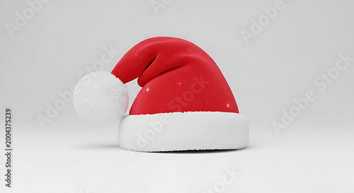 A realistic 3D render of a classic red Santa hat with a white fluffy trim and pom-pom on a white background.
