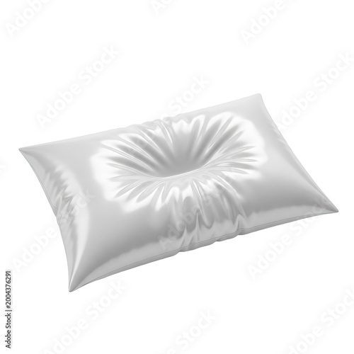 A single plush white silk pillow with a centered depression indentation.