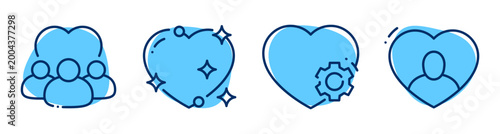Photos Heart and group icons representing community favorites and settings