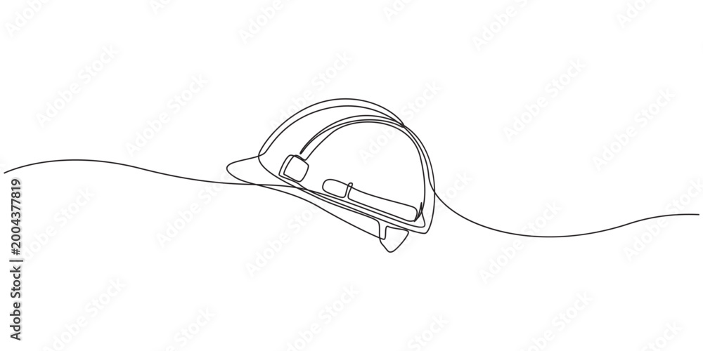 Fototapeta premium Happy labor day continuous line drawing with safety helmet,continuous line drawing of safety helmet wor safty work, Labor minimalist concept. Banner and logo for labor days. simple line, 