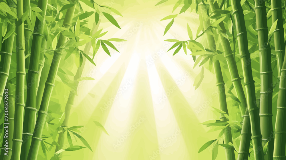 Naklejka premium Illustration of bamboo stalks and leaves with sunlight peeking through, creating a serene atmosphere