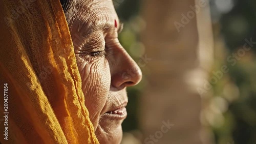 Serene Portrait of an Elderly Indian Woman in Profile.
