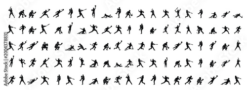 Quadro su tela Baseball action poses silhouette collection vector illustration