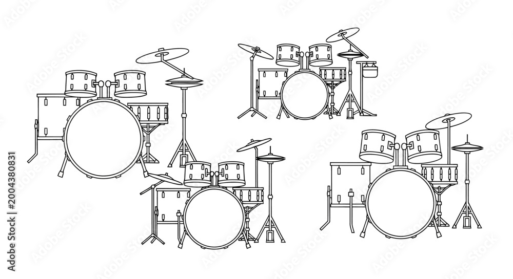Obraz premium Set of drum kits, musical instruments, percussion equipment, vector illustration