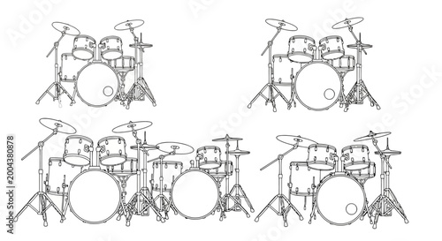 Canvas Print Set of four different drum kits, musical instruments for rock and jazz music, ve