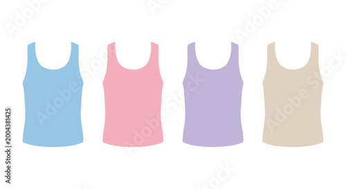 Schilderij op canvas Set of four colorful tank tops, sleeveless shirts, summer clothing, casual appar