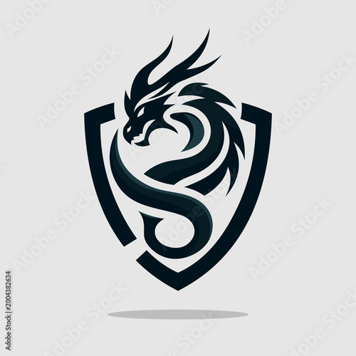Modern Dragon Shield Logo Emblem — Fantasy Crest Icon for Security, Team, Sport and Brand Identity