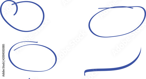 Simple blue hand-drawn circular shapes and abstract lines vector graphic illustration