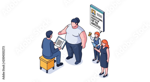 Isometric Illustration of People Discussing and Reviewing Documents Together.