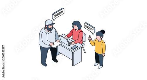 Isometric Illustration of People in Office Discussing Important Matters.