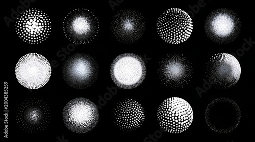 Plakat Dotted circles set, round shapes with halftone effect, dot elements collection Stock Vector