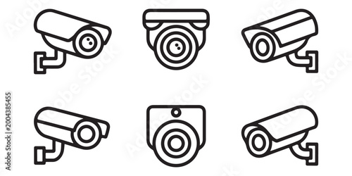 Outline Icons of Security and Surveillance Cameras for Digital Protection