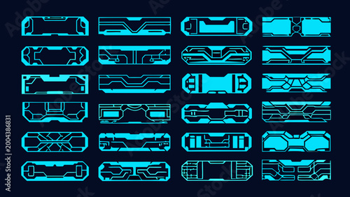 futuristic interface frames collection set of glowing cyan geometric ui elements on dark background high quality professional detailed