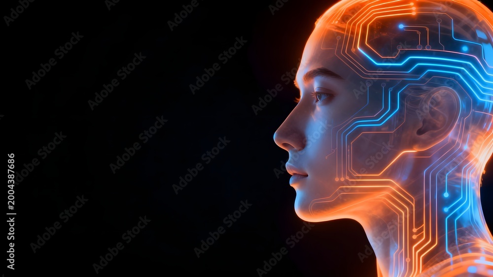 Obraz premium Human head with glowing circuit patterns