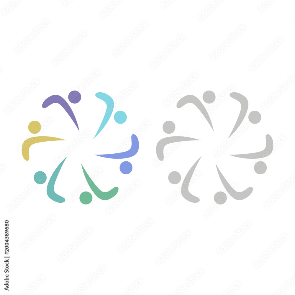 Obraz premium COLORFUL PEOPLE TOGETHER TEAMWORK SIGN SYMBOL SET VECTOR