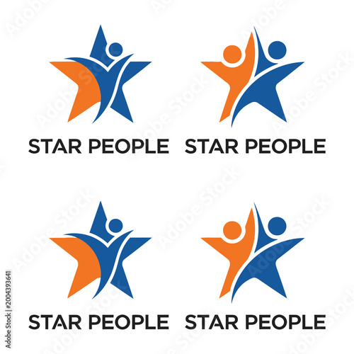 Free Download Abstract figures of people in celebratory poses integrated with star shapes representing achievement icon - GFXLoad