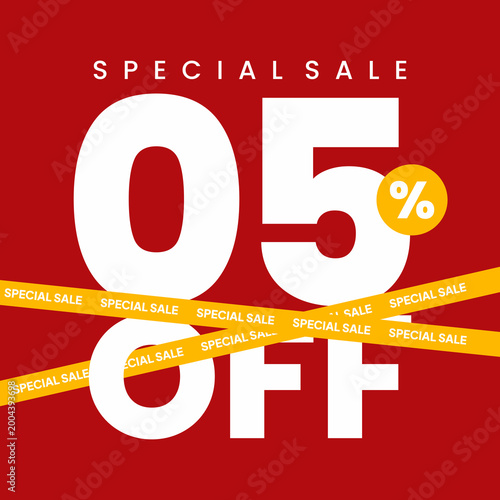 Special sale 05 percent off banner promoting discount deals on red background vector illustration graphic design